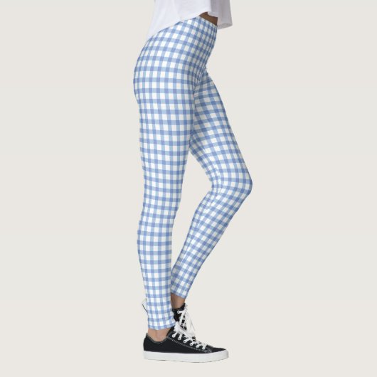 Pastel Blue Gingham Check Patroon Leggings (Rechts)