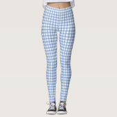 Pastel Blue Gingham Check Patroon Leggings (Voorkant)