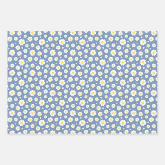 Pastel Blue Gingham Daisy Flower Polka Dot Pattern Inpakpapier Vel (Voorkant 2)