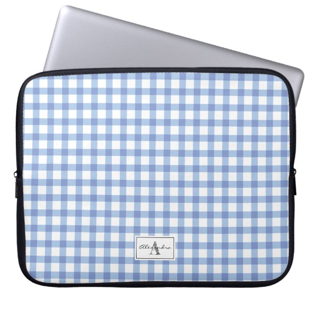 Pastel Blue Gingham Gingham Pset Checker Pattern M Laptop Sleeve (Voorkant)