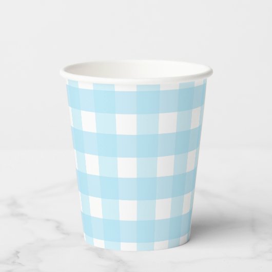 Pastel Blue Gingham Pattern Papieren Bekers (Achterkant)