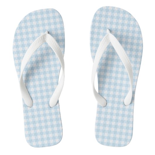Pastel Blue Gingham Teenslippers Adult, brede riem (Voetbed)