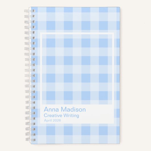 Pastel Blue Gingham Transparent Frame Notebook Notitieboek (Voorkant)