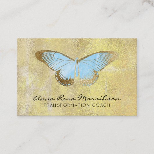 *~* Pastel Blue Glitter Fantasy Gilded Butterfly Visitekaartje (Voorkant)