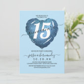 Pastel Blue Glitter Heart Balloon Quinceañera Kaart (Staand voorkant)