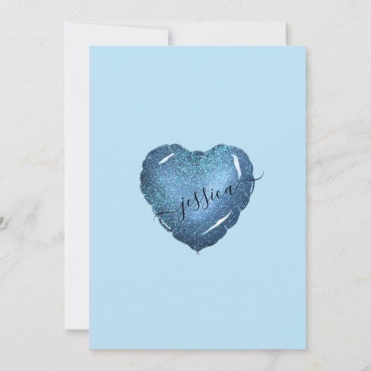 Pastel Blue Glitter Heart Balloon Quinceañera Kaart (Achterkant)