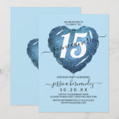 Pastel Blue Glitter Heart Balloon Quinceañera Kaart (Voorkant / Achterkant)