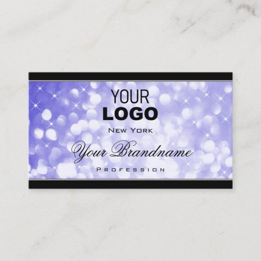 Pastel Blue Glitter Sparkle Sterren met Logo Zwart Visitekaartje (Voorkant)