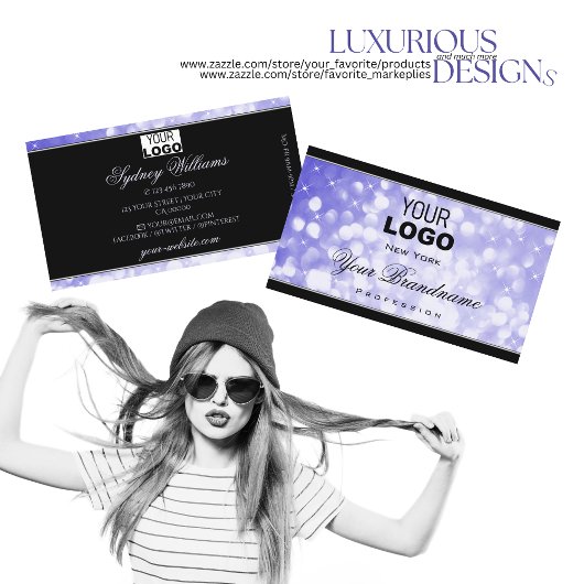 Pastel Blue Glitter Sparkle Sterren met Logo Zwart Visitekaartje