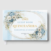 Pastel Blue Gold Boho Princess Guest Book Quince Gastenboek (Voorkant)