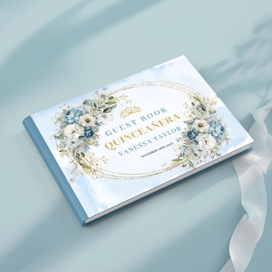 Pastel Blue Gold Boho Princess Guest Book Quince Gastenboek