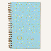Pastel Blue Gold Confetti Stippen - Aangepaste Bul Notitieboek (Voorkant)
