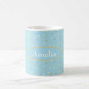 Pastel Blue Gold Confetti Stippen Koffiemok