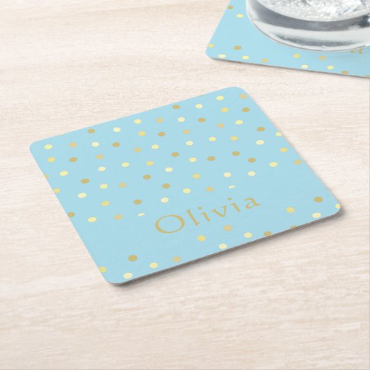 Pastel Blue Gold Confetti Stippen op maat Kartonnen Onderzetters (Schuin)