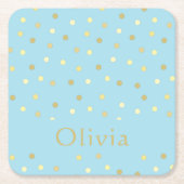Pastel Blue Gold Confetti Stippen op maat Kartonnen Onderzetters (Voorkant)