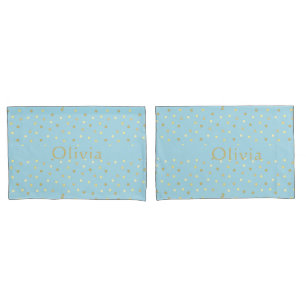 Pastel Blue Gold Confetti Stippen op maat Kussensloop