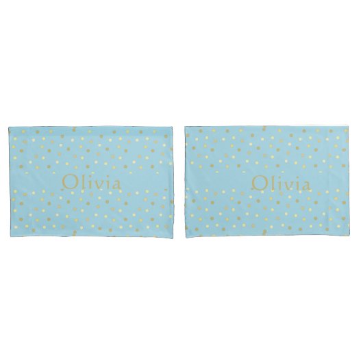Pastel Blue Gold Confetti Stippen op maat Kussensloop (Voorkant-Set)