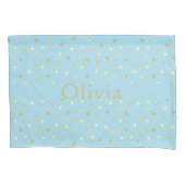 Pastel Blue Gold Confetti Stippen op maat Kussensloop (Voorkant-Links)