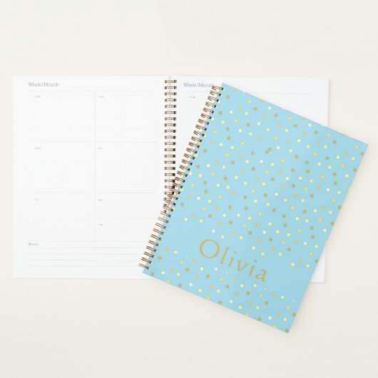 Pastel Blue Gold Confetti Stippen op maat Planner (Display)