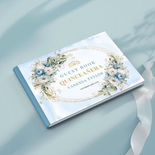 Pastel Blue Gold Eucalyptus Quince Guestbook Gastenboek