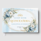 Pastel Blue Gold Greenery 15th Birthday Guest Book Gastenboek (Voorkant)