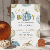 Pastel Blue Gold Oh Boy Pumpkin Baby shower Kaart