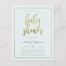Pastel Blue & Gold Typography Boy Baby shower Uitnodiging Briefkaart