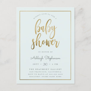 Pastel Blue & Gold Typography Boy Baby shower Uitnodiging Briefkaart