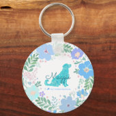 Pastel Blue Golden Retriever Floral Photo & Name Sleutelhanger (Voorkant)