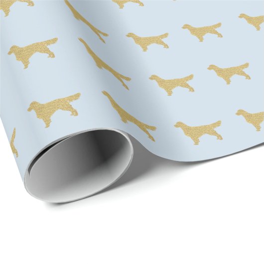 Pastel Blue Golden retriever met gouden glitter Cadeaupapier (Rol Hoek)