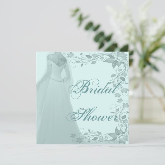 Pastel Blue Gown and Vines Vrijgezellenfeest Kaart (Staand voorkant)