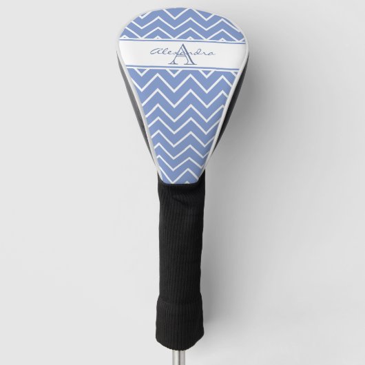 Pastel Blue Gray Chevron Zigzag Pattern Monogram Golfheadcover (Voorkant)