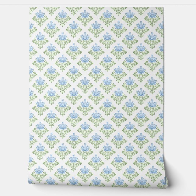 Pastel Blue Green Floral Pattern Behang (Afrollen)
