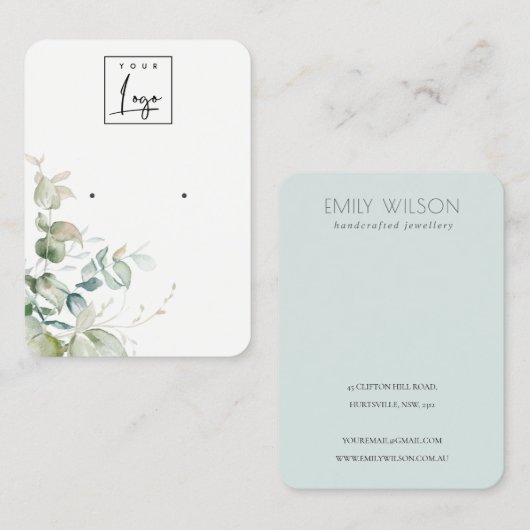 Pastel Blue Green Foliage Bunch Earning Display Visitekaartje (Voorkant / Achterkant)
