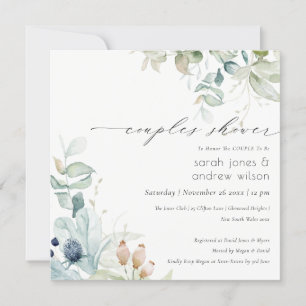 Pastel Blue Green Foliage Couples Shower Invite Bedankkaart