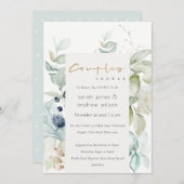 Pastel Blue Green Foliage Couples Shower Invite Bedankkaart (Voorkant / Achterkant)