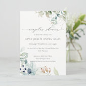 Pastel Blue Green Foliage Couples Shower Invite Bedankkaart (Staand voorkant)