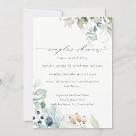 Pastel Blue Green Foliage Couples Shower Invite Bedankkaart