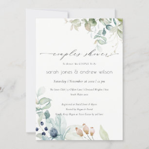Pastel Blue Green Foliage Couples Shower Invite Bedankkaart