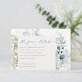 Pastel Blue Green Foliage Lijst Weddenschap Detail Informatiekaartje (Staand voorkant)