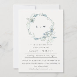 Pastel Blue Green Foliage Rehearsal Dinner Invite Bedankkaart