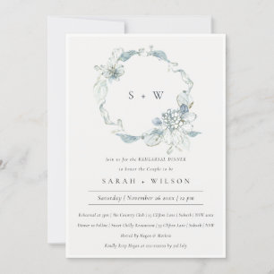 Pastel Blue Green Foliage Rehearsal Dinner Invite Bedankkaart