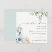 Pastel Blue Green Foliage Vrijgezellenfeest Invite Bedankkaart (Voorkant / Achterkant)