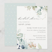 Pastel Blue Green Foliage Vrijgezellenfeest Invite Bedankkaart (Voorkant / Achterkant)