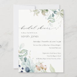 Pastel Blue Green Foliage Vrijgezellenfeest Invite Bedankkaart