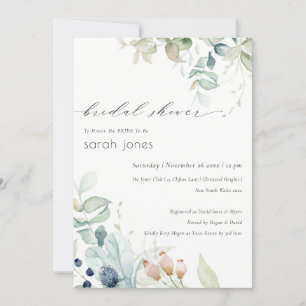 Pastel Blue Green Foliage Vrijgezellenfeest Invite Bedankkaart