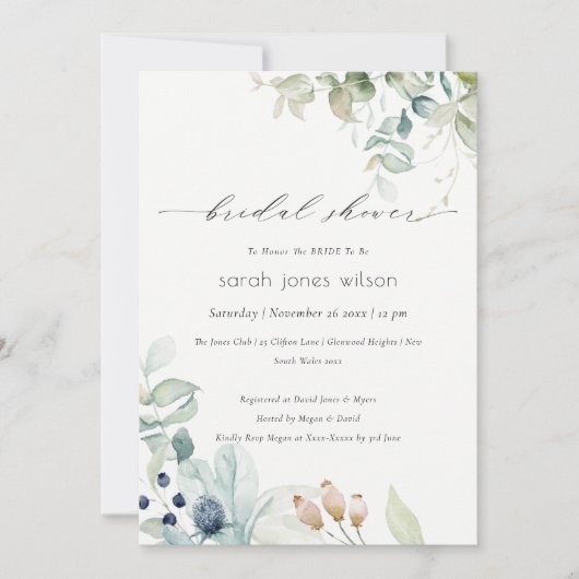 Pastel Blue Green Foliage Vrijgezellenfeest Invite Bedankkaart (Voorkant)