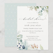 Pastel Blue Green Foliage Vrijgezellenfeest Invite Bedankkaart (Voorkant / Achterkant)