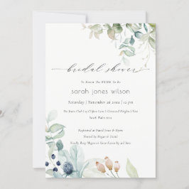 Pastel Blue Green Foliage Vrijgezellenfeest Invite Bedankkaart