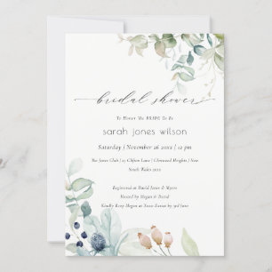 Pastel Blue Green Foliage Vrijgezellenfeest Invite Bedankkaart